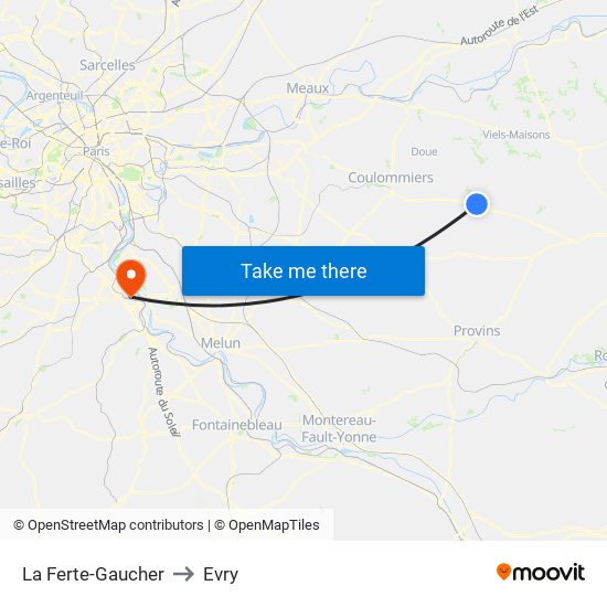 La Ferte-Gaucher to Evry map