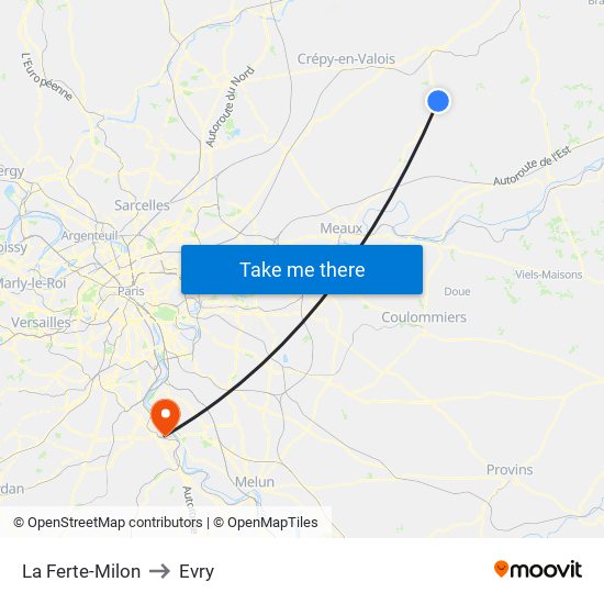 La Ferte-Milon to Evry map