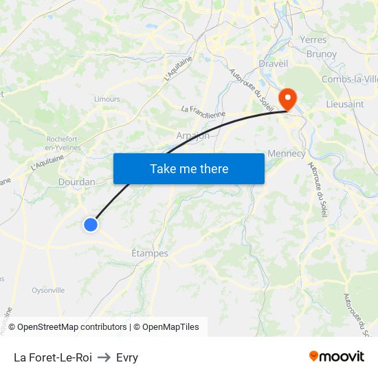 La Foret-Le-Roi to Evry map