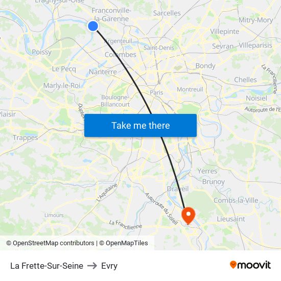 La Frette-Sur-Seine to Evry map