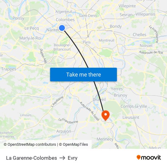 La Garenne-Colombes to Evry map
