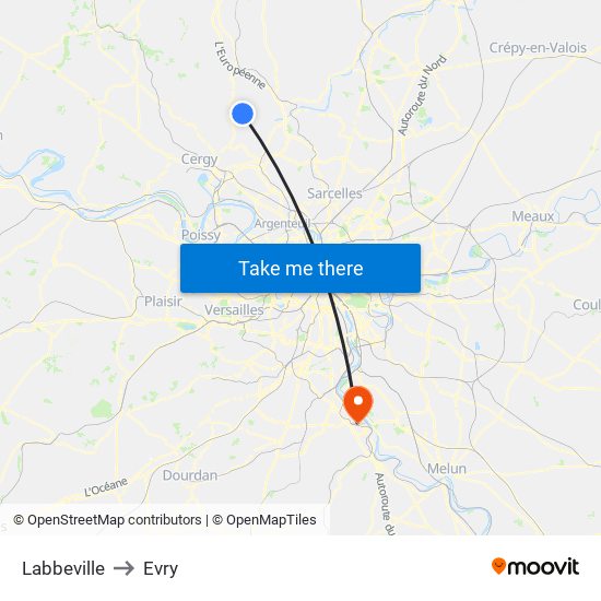 Labbeville to Evry map