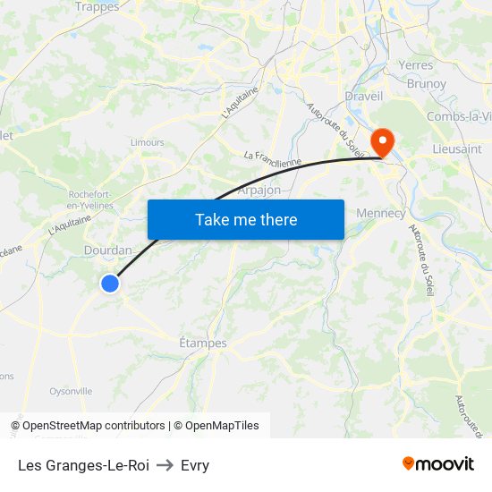 Les Granges-Le-Roi to Evry map