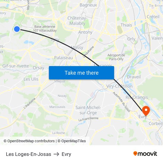 Les Loges-En-Josas to Evry map
