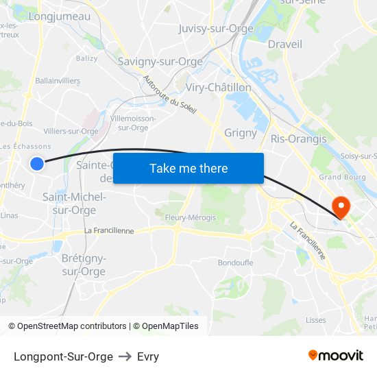 Longpont-Sur-Orge to Evry map