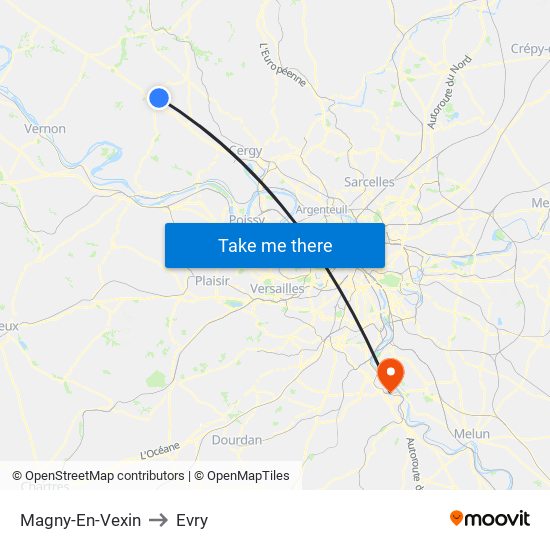 Magny-En-Vexin to Evry map