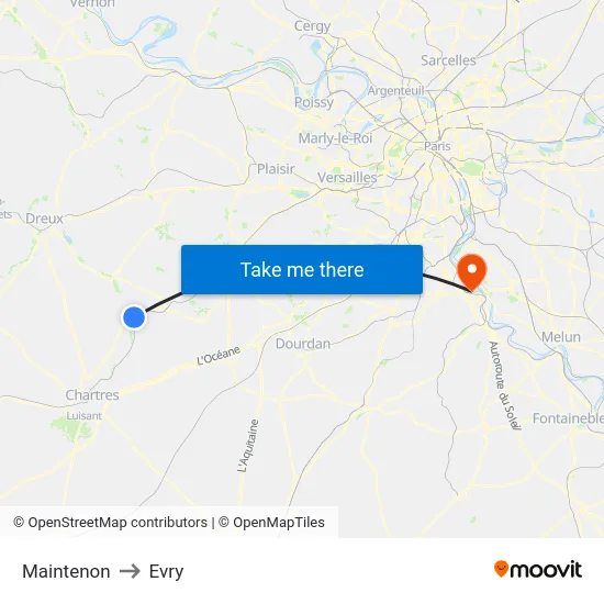 Maintenon to Evry map
