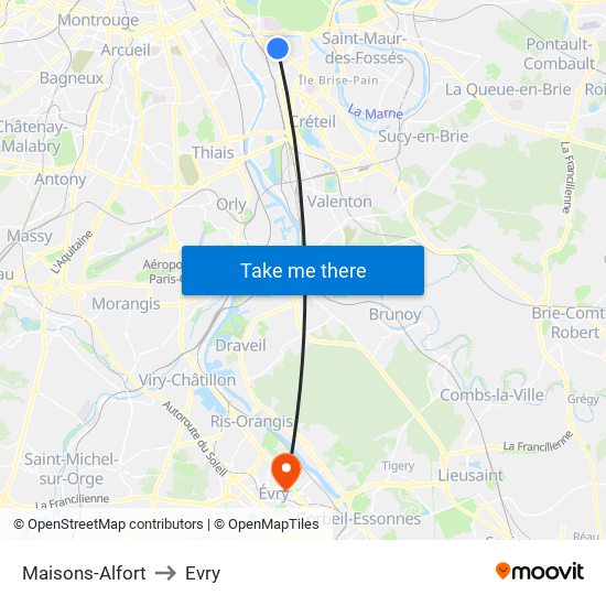 Maisons-Alfort to Evry map