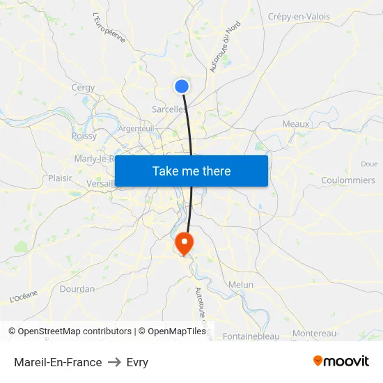 Mareil-En-France to Evry map