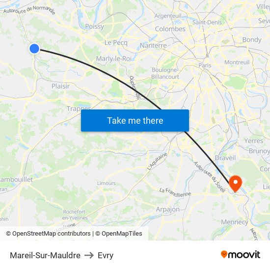 Mareil-Sur-Mauldre to Evry map