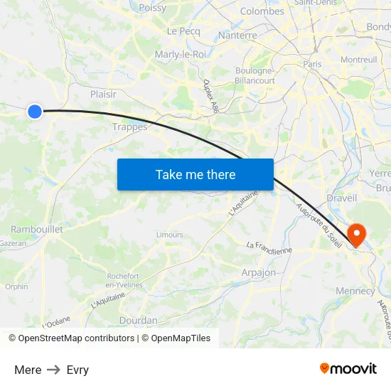 Mere to Evry map