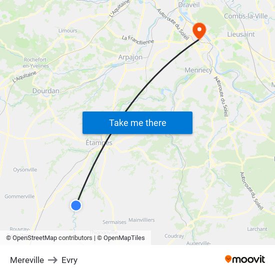 Mereville to Evry map