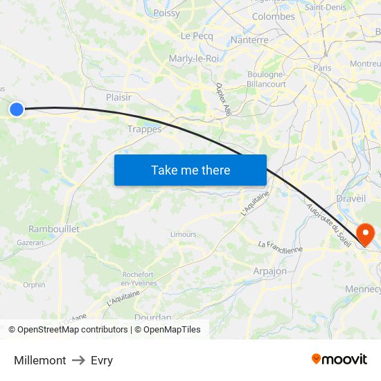 Millemont to Evry map