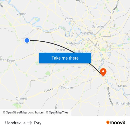 Mondreville to Evry map