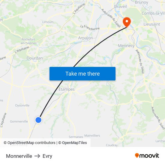 Monnerville to Evry map