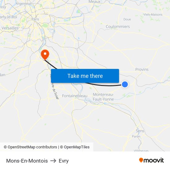Mons-En-Montois to Evry map
