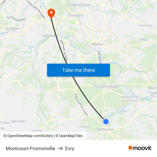 Montcourt-Fromonville to Evry map