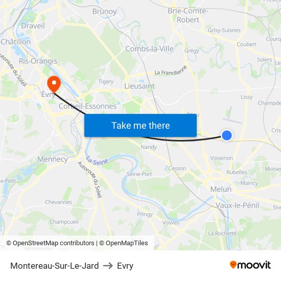 Montereau-Sur-Le-Jard to Evry map