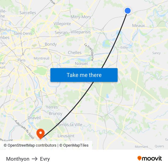 Monthyon to Evry map