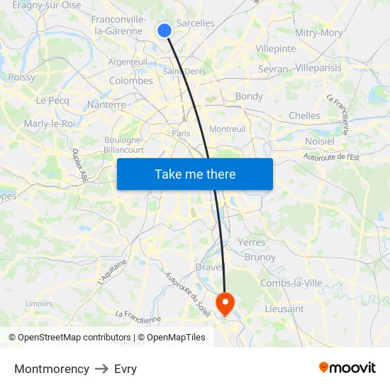 Montmorency to Evry map