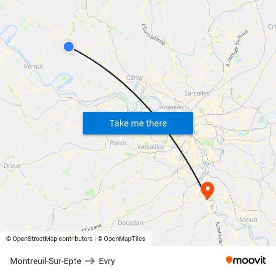 Montreuil-Sur-Epte to Evry map