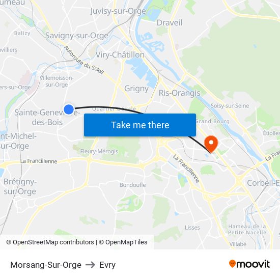 Morsang-Sur-Orge to Evry map