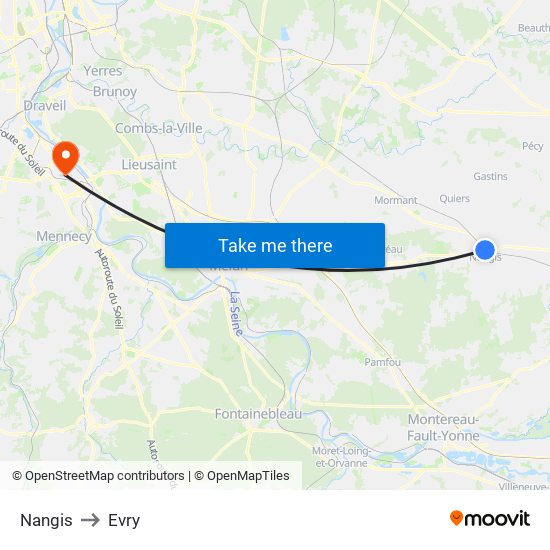 Nangis to Evry map