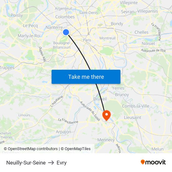 Neuilly-Sur-Seine to Evry map
