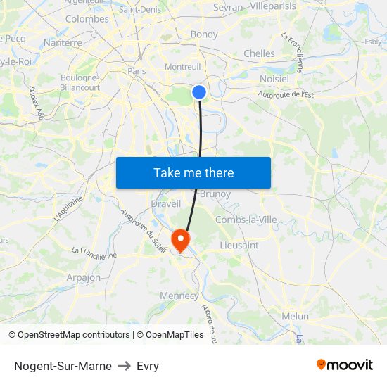 Nogent-Sur-Marne to Evry map