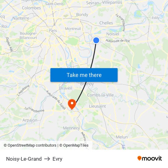 Noisy-Le-Grand to Evry map
