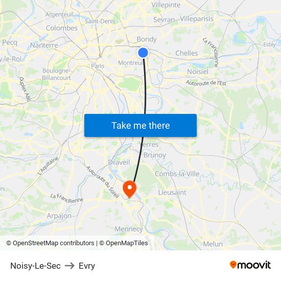 Noisy-Le-Sec to Evry map