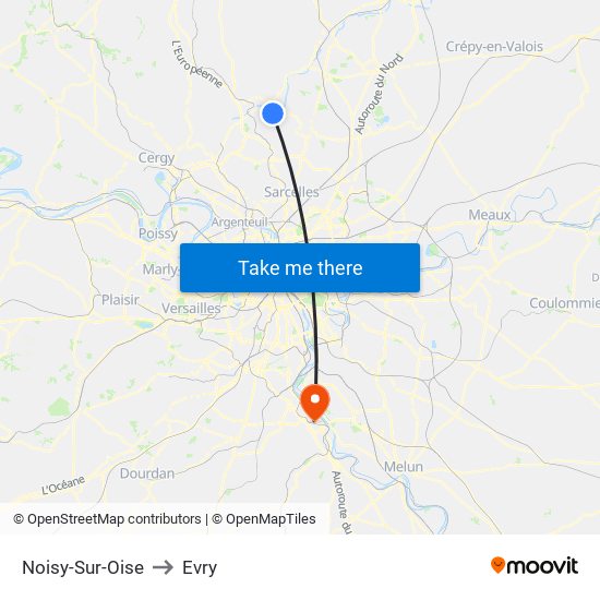 Noisy-Sur-Oise to Evry map