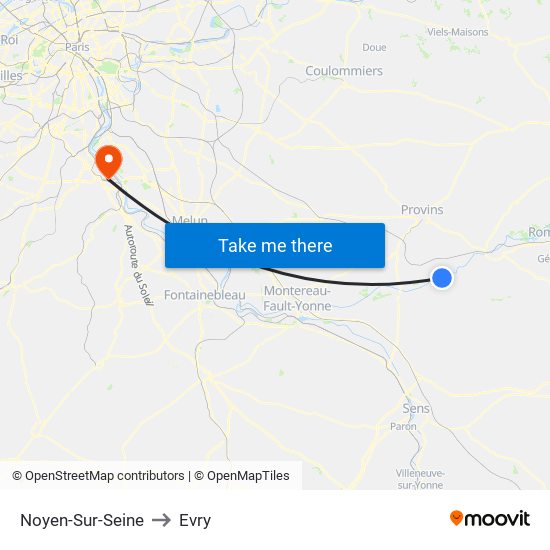 Noyen-Sur-Seine to Evry map