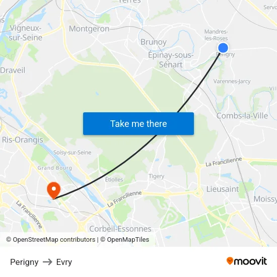 Perigny to Evry map