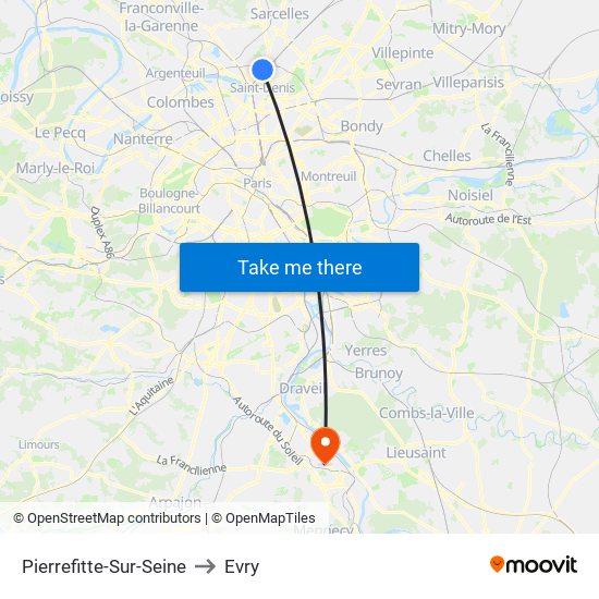 Pierrefitte-Sur-Seine to Evry map