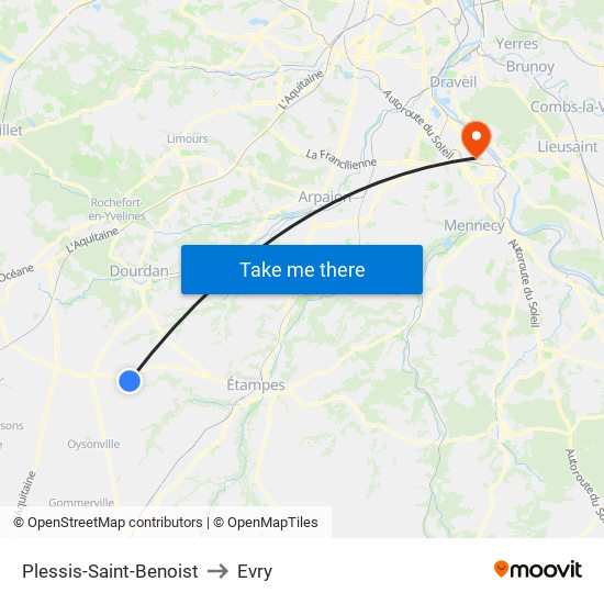 Plessis-Saint-Benoist to Evry map