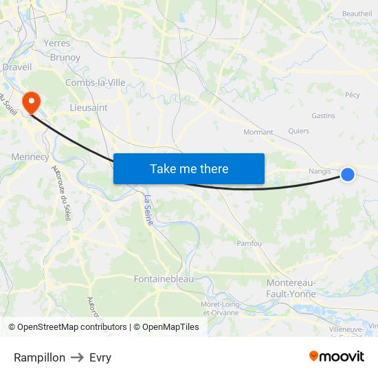 Rampillon to Evry map