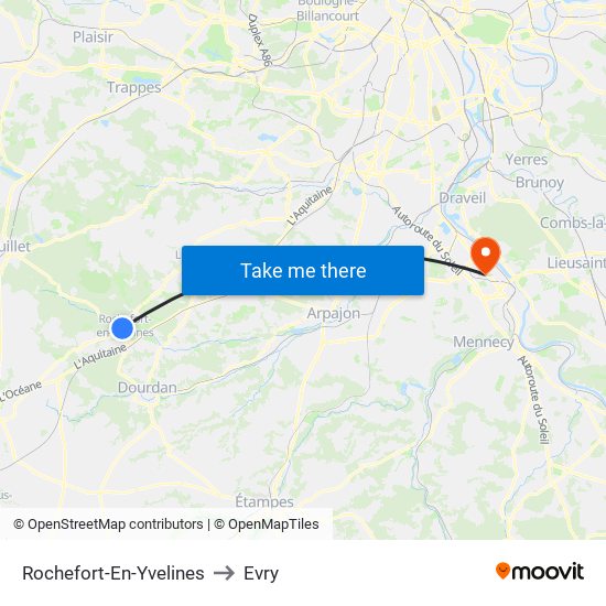 Rochefort-En-Yvelines to Evry map