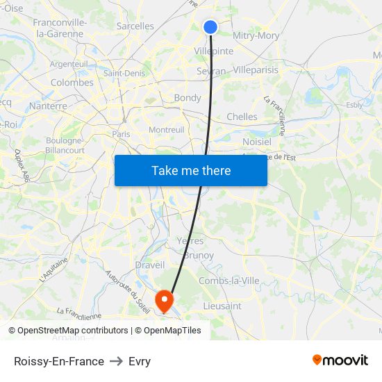 Roissy-En-France to Evry map