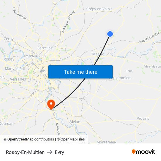 Rosoy-En-Multien to Evry map