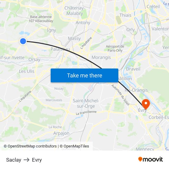 Saclay to Evry map