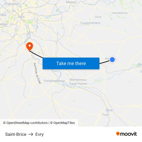 Saint-Brice to Evry map