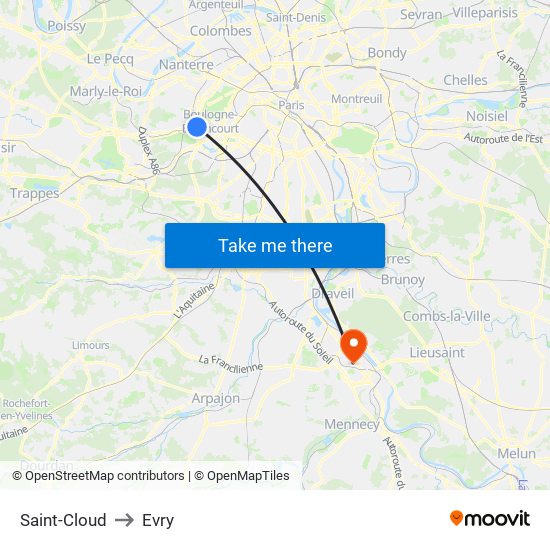 Saint-Cloud to Evry map