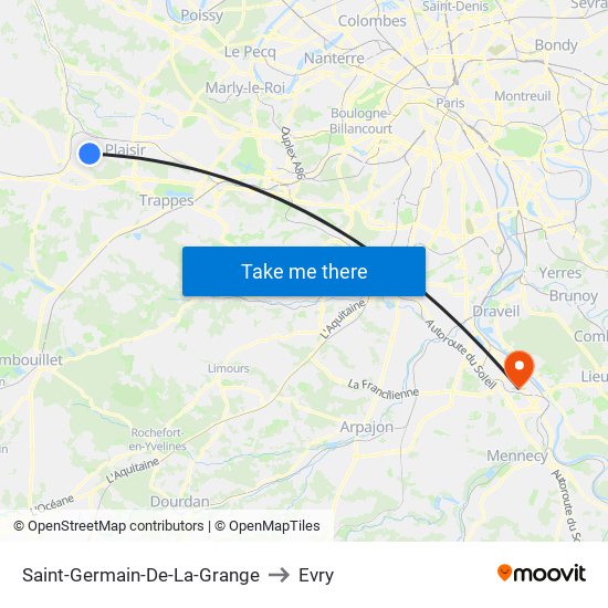 Saint-Germain-De-La-Grange to Evry map