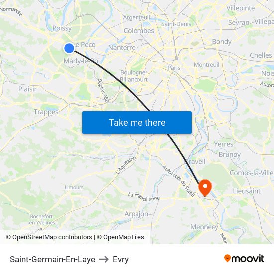 Saint-Germain-En-Laye to Evry map