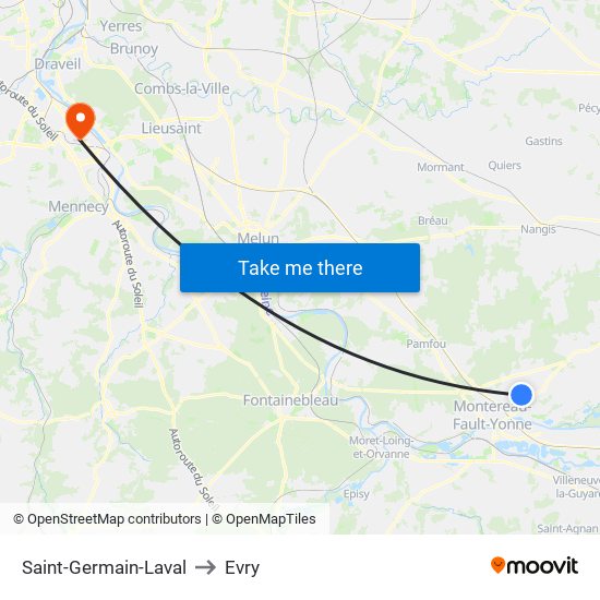 Saint-Germain-Laval to Evry map