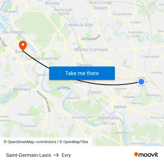 Saint-Germain-Laxis to Evry map