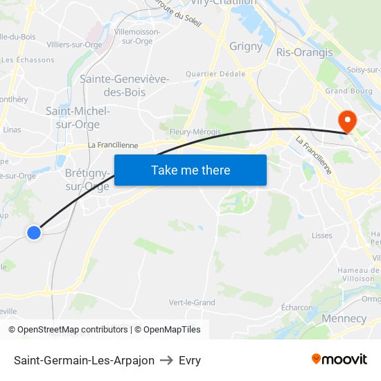 Saint-Germain-Les-Arpajon to Evry map