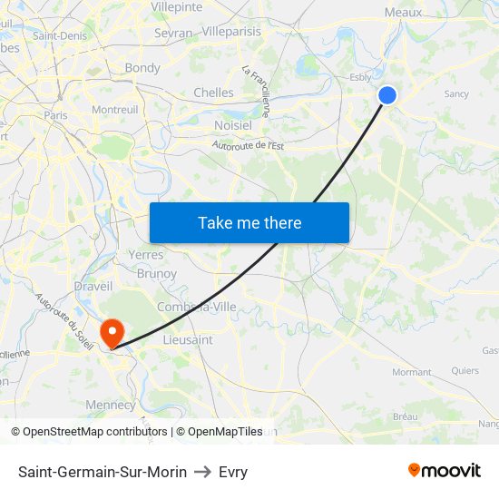 Saint-Germain-Sur-Morin to Evry map