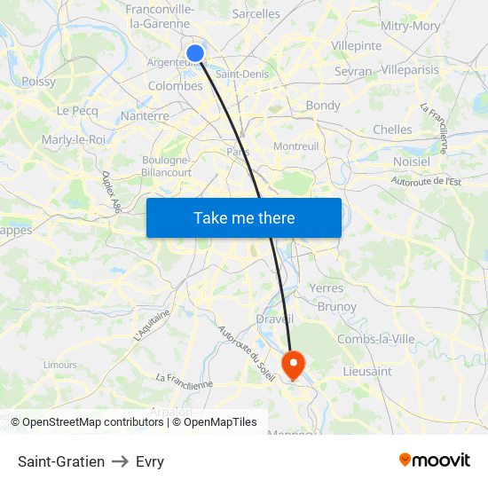 Saint-Gratien to Evry map